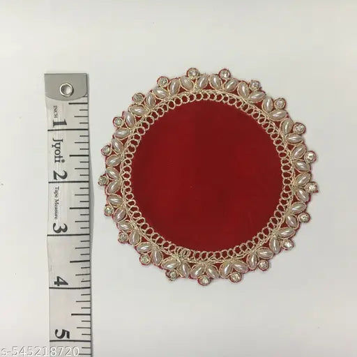 Hemdev Pearl Work 4*4 Inch Altar cloth for puja Mandir accessories Puja room essentials Aasan for God statue Spiritual sitting cloth Indian temple aasan Sacred space aasan Puja mat for idols Temple floor covering