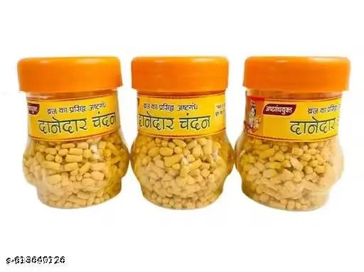 NITYA Pack of 3 Yellow Danedar Chandan, Sandalwood Tilak, Pooja Chandan (200gm)