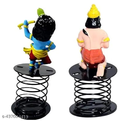 INDIACRAFT Dancing Krishna and Sitting Hanuman Fun Spring Idol for car dashboard Student Study Table Office Desk