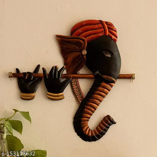 Handicrafy Ganesha Playing Flute Basuri Iron Made Wall Art,  Decor & Hangings