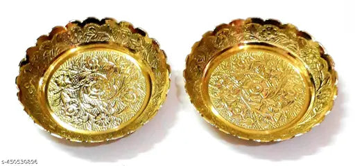 Pure Brass Small Size Chandan Katori / Puja Katori / Bhog Katori for Home Mandir  puja ( Rose Design Embossed ) Gold size 3 inch / SSR