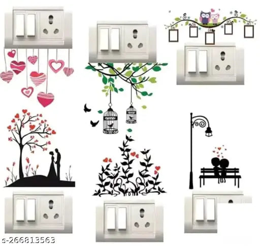 Sr Enterprises Beautiful Couple Switch board Wall Sticker For Living Room, Bedroom ( ideal size on wall: Free Large Size),Multicolour