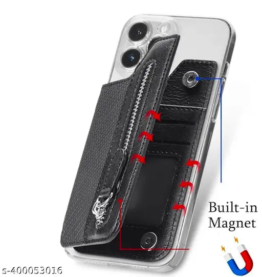 Stick on Wallet for Phone Case,Small Card Holder for Phone Case with Snap Closure, Card Holder for Back of Phone Cases Flip Leather Zipper Wallet Sleeve Pouch Compatible for Most Smartphones