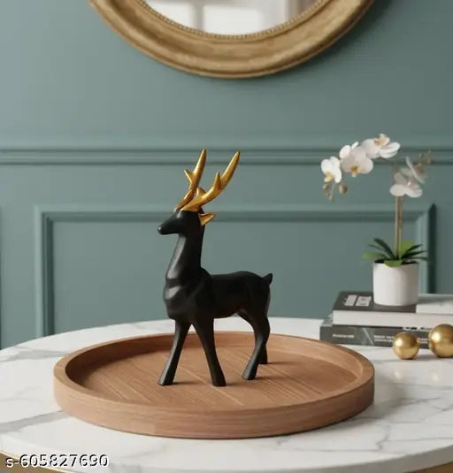Decorative Black Deer Showpiece for Home Decor | Stylish Polyresin Animal Figurines for Living Room, Office & Gifting, SET OF 2