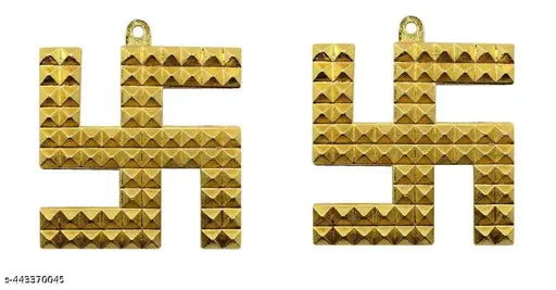 Vastu Brass Swastik Wall Hanging Yantra for Door Entrance 2 Inch (Pack of 2)(Golden)