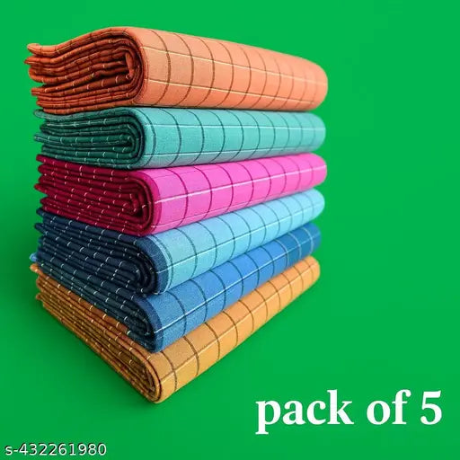 Pack of 5 Pure Cotton Bath Checks Towels Combo, (Multicolor)  Cotton Bath Towels | Cotton Bath Towels for Bath | Cotton Towels for Bath Large Size | Bath Towels for Men and Women
