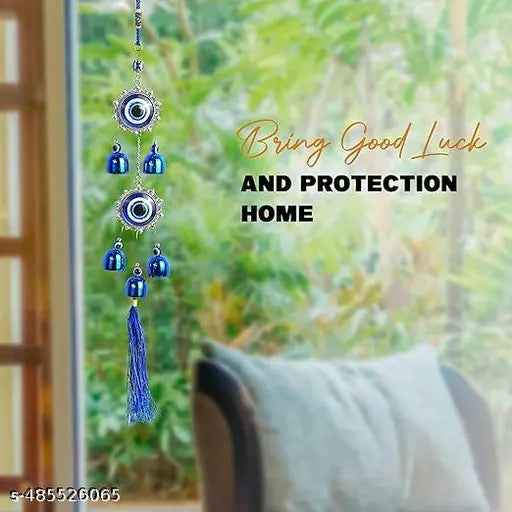 5 Bell Evil Eye Wind Chime - Handcrafted Metal Charm for Home Decor, Enhances Positive Energy & Vastu, Indoor/Outdoor Use, Attracts Good Luck & Repels Negativity