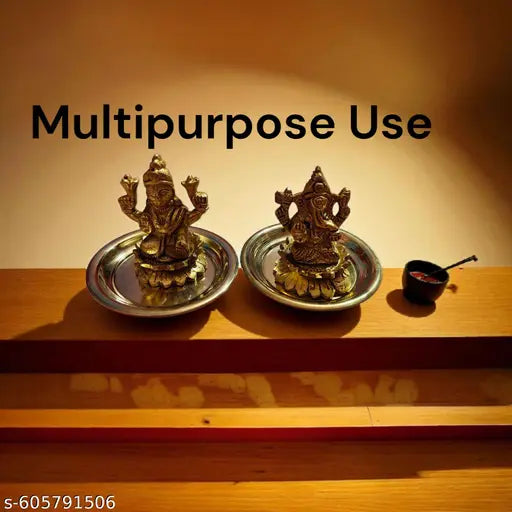 Pure Brass Pooja Plate Pack of 8 | Traditional Small Brass Plates for Temple & Home Use