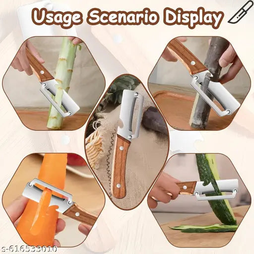 Premium Vegetable Peeler with Bottle Opener and Wooden Handle Stainless Steel Blade Kitchen Tool for Fruit Veggie Potato Carrot Apple
