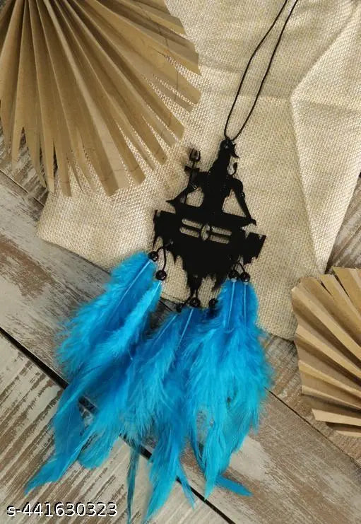 Wooden Art Deco created mahadev blue color for car hanger, hand made dream catcher ( Pack of One )
