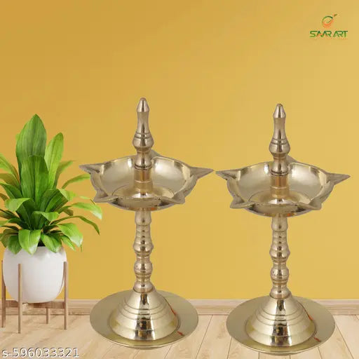 Saar Art Kerla Fancy Diya Traditional Handcrafted Oil Lamp For Pooja Temple Decor Diwali & Spiritual Gifting Elegant Brass Finish For Home Mandir & Festive Use Pack Of 2