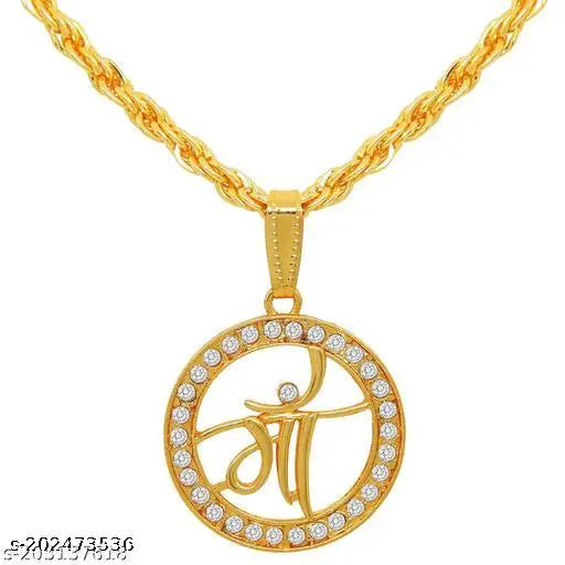 Treanding stylish new hindu religious Gold plated MAA symble locket with gold chain pandent nacklace for boy/men and girls//women