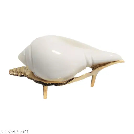 Divine Bazaar Brass Shankh Stands | Decorative Pooja Shankh | Prosperity Enhancing Jal Shankh | Pack of 1 | Sacred Decor | Traditional Brass Design | Religious Ornament | Spiritual Symbolism | Unique Home Décor | Vamavarti Shankh