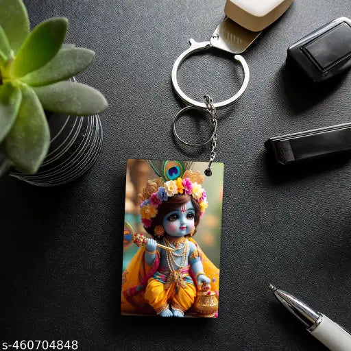 ASvik Creations Premium  Cute Krishna KC-04 Printed Keychain Pack of 4 - Stylish Acrylic Keychain for Bike, Scooty, Car, Home, Office - Cute Religious Gift for Men, Women, Kids