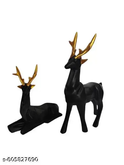 Decorative Black Deer Showpiece for Home Decor | Stylish Polyresin Animal Figurines for Living Room, Office & Gifting, SET OF 2