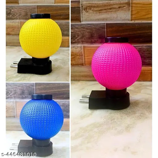 Energy saving Home Decor Unique LED Night Lamp 0.5w 2 Pin Jack, Room Light For Bedroom, Dinning Room, Color Pink, Blue & Yellow (Pack of 3)