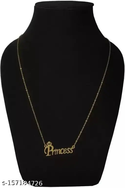 Princess Golden Color Fancy & stylish locket Gold Plated Stainless Steel Princess Name Letter Locket Pendant with chain for Girls & Women's  Pendants & Lockets