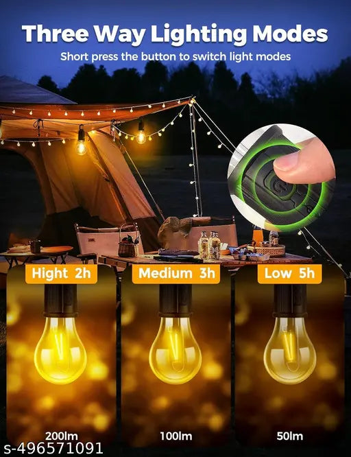 Vandee's Rechargeable Camping Lights, Waterproof LED Tent Lights with USB Cable, 3 Modes Hanging Camping Lantern, Hanging Lamp for Hiking, Emergency, Camping, Household, Car Repairing(1PCS)