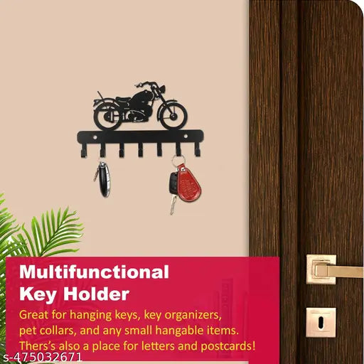 Key Hanger Wall Stylish | Metal Key Holder for Home | Key Chain Holders for Wall Key Stand (6 Hooks, Bike Black)