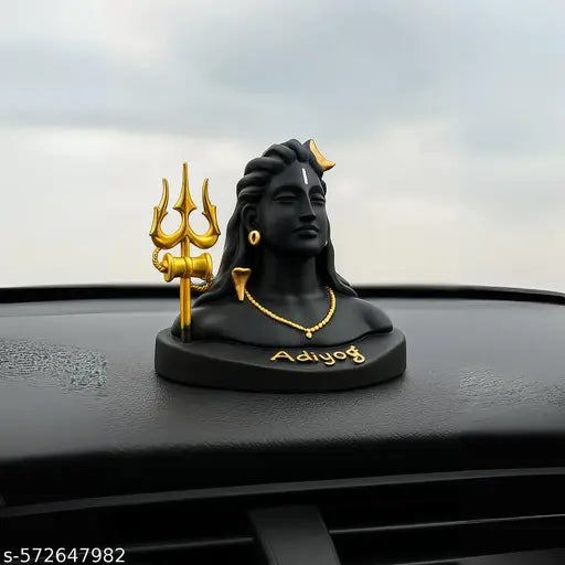 ANOKHA SHILPKAR Adiyogi with Trishul Idol for Car Dashboard | Black & Gold Lord Shiva Statue | Mahadev Murti for Home Decor, Office Table, Pooja Room & Gift
