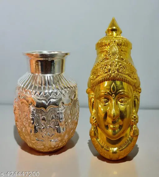 Sigaram German Silver Kalash and Lakshmi Face Mukoot For Vara Mahalakshmi Festival K4422