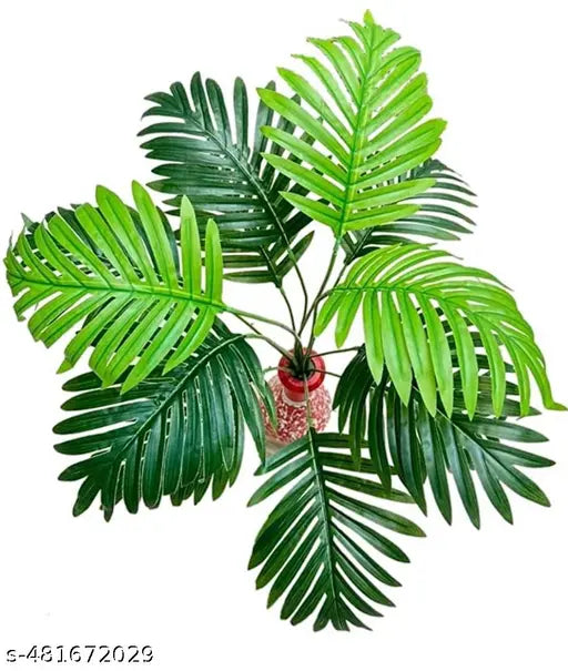 Sunever Artificial 12 Leafs Palm Tree with Plastic Applee Pot for Beautiful Home Decoration