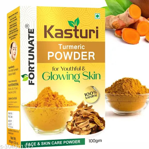 FORTUNATE Kasturi Haldi Powder for face (100 grams) | Wild turmeric powder for glowing skin | Kasturi Manjal | 100% Natural, Chemical-free, Perseverative-free, Non-GMO