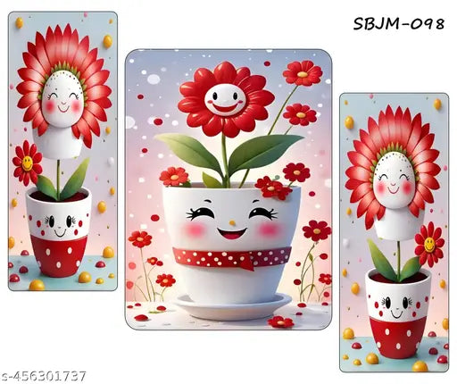 B-art Set of 3 Flower Painting For Living Room 12 Inch x 18 Inch ( SBJM-098 )