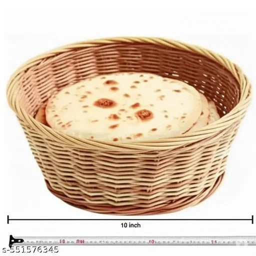 "Natural Wicker Roti Basket 10 Inch with Lid - Traditional Indian Chapati Warmer, Handwoven Bread Serving Bowl, Eco-friendly Kitchenware"