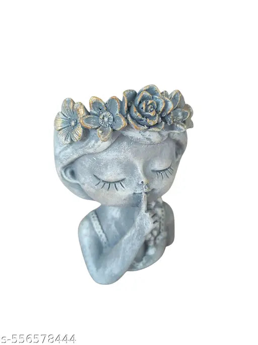 DAY CREATION Resin Head Planter - Set of 1 | Cute Cartoon Design | Mini Succulent Flower Pot with Drainage System Option | Ideal for Succulents and Small Plants