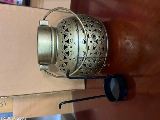 Vintage Brass finished Hanging Lantern with Tealight Candle Holder