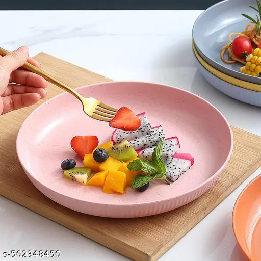 AvonWellness Lightweight Wheat Straw Plates Microwave and Dishwasher Safe BPA Free Healthy Reusable Unbreakable Deep Dinner Dish for Patio Salad, Picnic, Camping, Perfect For Kids & Adult Set 4