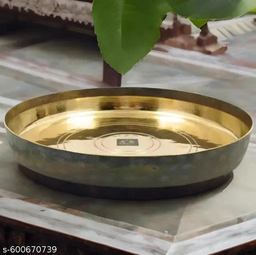 SHREE KRISHNA PURE Round Brass THALI 12 Inch Size And Heavy Weight 700gm best' quality