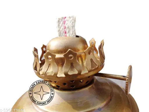 Antique Brass Designer Table Lantern Glass Oil Lamp Oil Chimney Home Decoration 9.5 x 3 Inches, Pack of 1 (KQCA) (Antique)