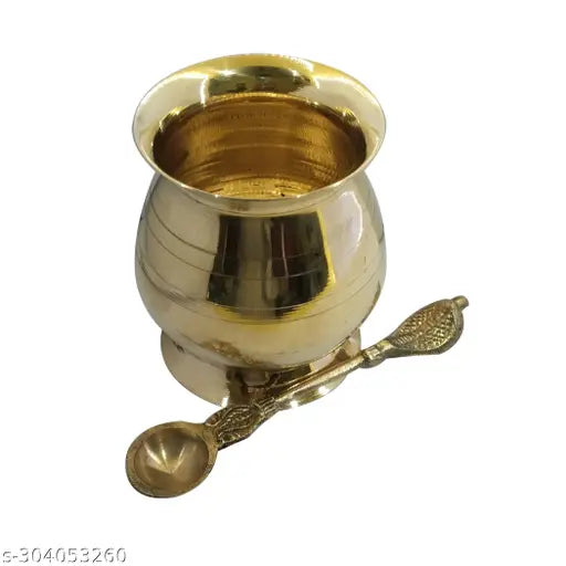 Puri Crafts  Pure Brass Pancha Patra | 4inch Lota With Brass Naga spoon H-5inch