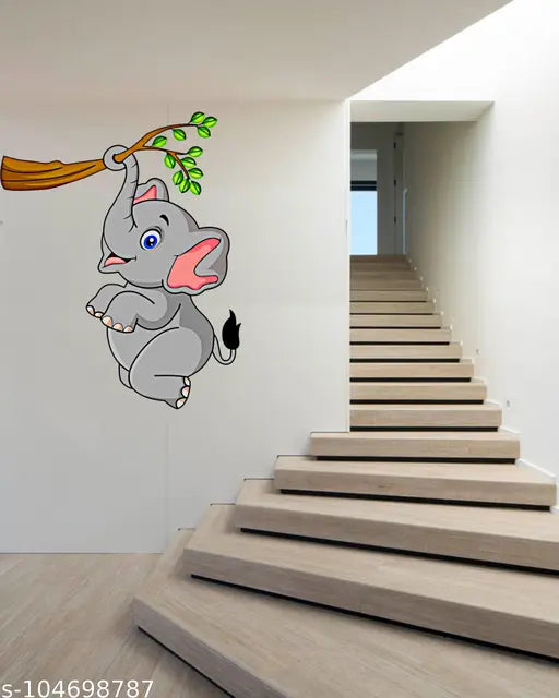 RNG GRAPHICS PVC Vinyl Elephant Animal Wall Sticker for Kids Room, Cartoon Stickers Kids Room Decoration Items Kids Wall Sticker Wall Art Multicolor, Modern, 47 cm x 38 cm