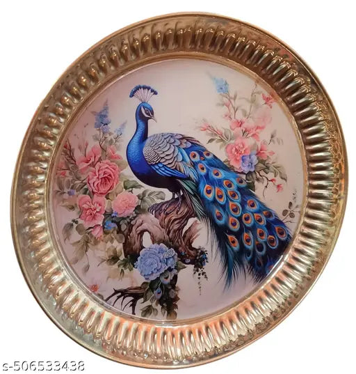 SriMaa Ventures Multicolor Peacock on Brass Plate  for Aarti,  Bhog Prasadam, Pooja Ghar, Religious & Cultural Festivals