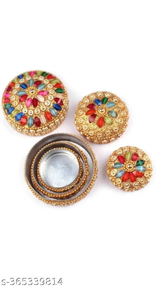 Sindoor dani Sindoor box Showpiece decorative gift purpose ( 7 cm. , 6 cm , 5 cm PACK OF 3 ) Multicolour