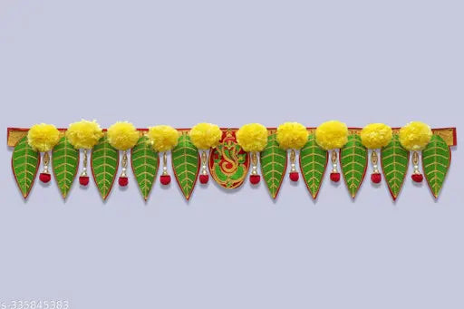 Home Decor Ganeshay Green Pan With Marigold Yellow Flower Traditional Door Hanging Toran/Bandarwal.  Pack of 1