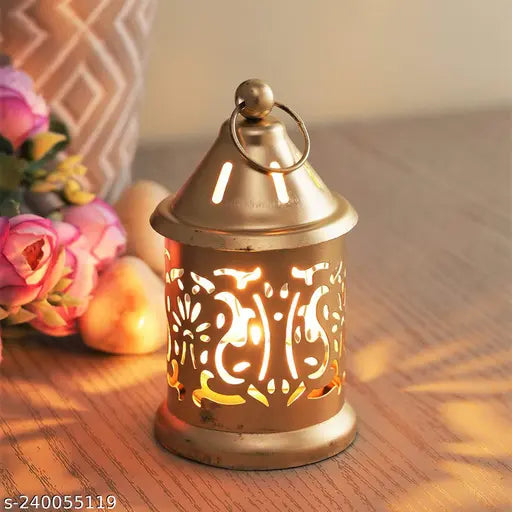 PALMY Home Metal Lantern and Hanging Tealight Holder for Home Decor Items Outdoor for home decor Outdoor for home decor( set of 2 Gold Finish )