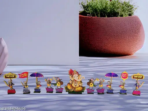 Ganesh ji welcome set for ganesh chaturthi made up of mdf decorative item for office home and temple