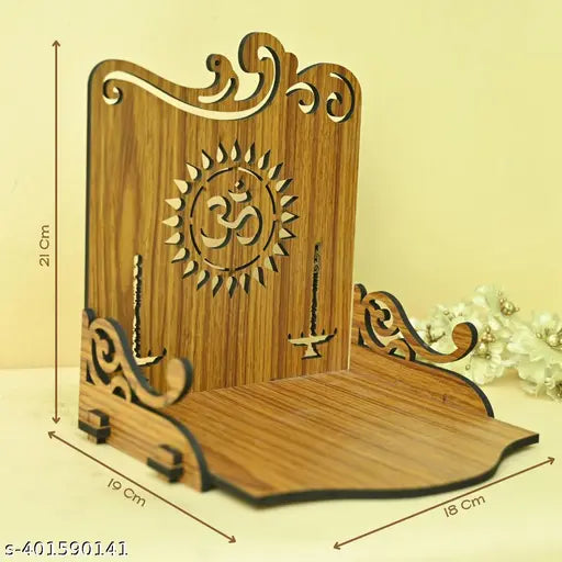 RADHESHRAKHI Beautiful Small Wall Mounted Wooden Temple/Mandir for Home, Office Wall, Puja Room (Brown Color)