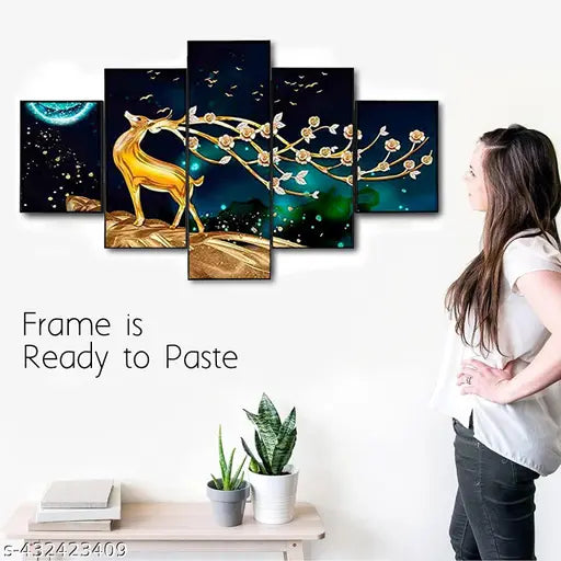 Set of 5 Peacock Modern Art Wall Paintings  for living Room 18 x 30 inch