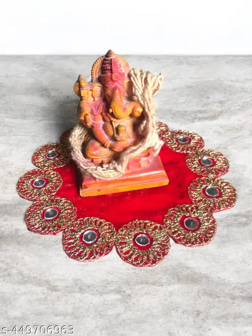 Hemdev Velvet Fabric 4*4 Inch Temple Puja Aashan For God Sitting, asan for ganapati,laddu gopal krishna,matarani,home temple with embroidery work and Real Mirror