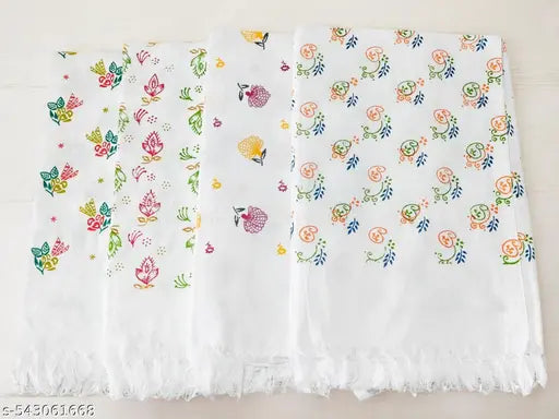 G Fabrics Premium Cotton White Printed Bath Towel Pack of 3  - 30inch x 60inch size
