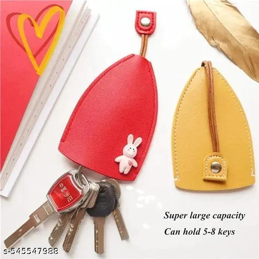 Spinfluencs 2Pc's PU Leather Creative Pull Out Cute Large Capacity Car Key Case, Case Key Holder, Cartoon Pull Type Key Bag super large capacity(Multicolour)