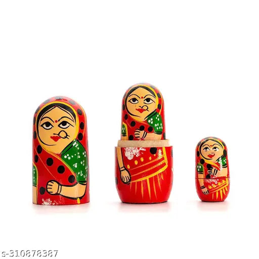 S.S Mart Wooden Hand Painted Russian Matryoshka Stacking Dolls  Set of 5 red