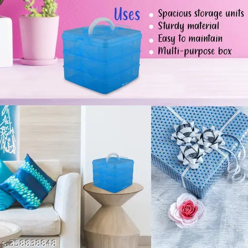 3 Layers 18 Grid Plastic Transparent Jewelry/Makeup/Cosmetic Storage Box Portable Jewelry Box Accessories for Earrings Ring (Blue)