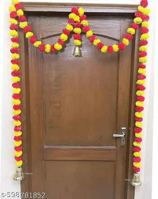 Artificial Marigold Fluffy Flowers Single Line Door Toran for decoration in festival , door decoration