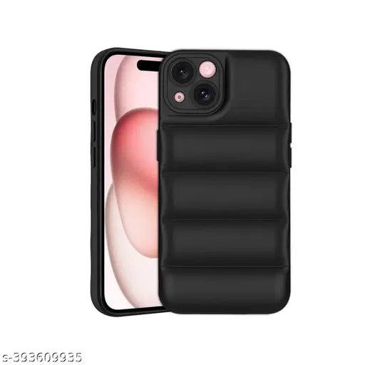 Apple iPhone 14 Back Cover Soft Touch Plush Down & 3D Protective Shockproof Puffer Airbag Silicone Back Cover (Black)
